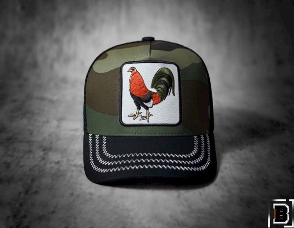 Mũ lưỡi trai thêu hình Gà Trống -hoạ tiết camo rằn ri